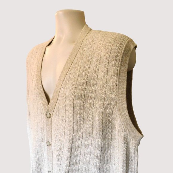 Roundtree and Yorke Sweater Vest Mens XL Heather Beige White Sleeveless Buttons - Picture 2 of 6